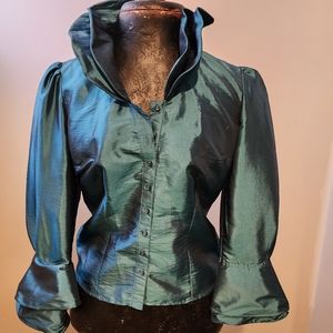 Puli Blue Green Blouse, Size 8